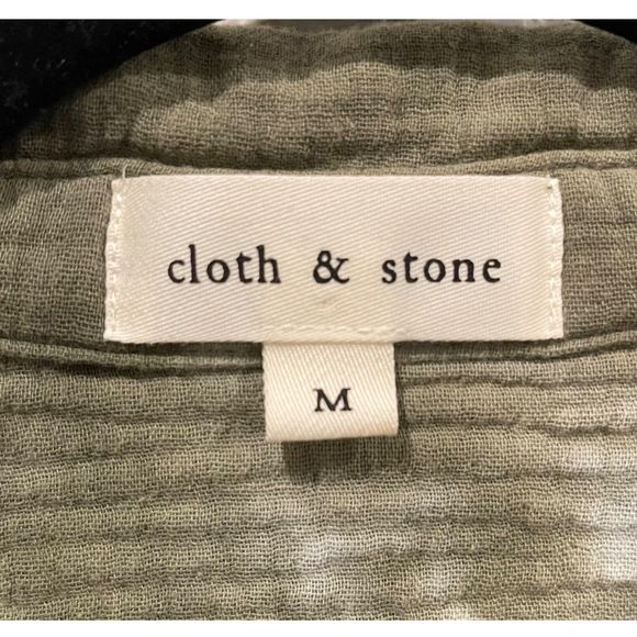 CLOTH AND STONE Tie Dye Button Down Olive Green Long Sleeve Shirt - Picture 3 of 4